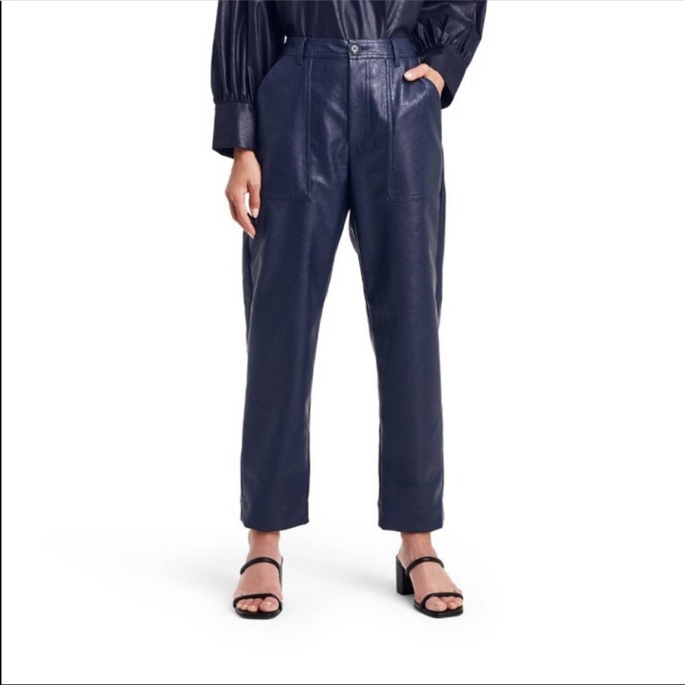 NWT Rachel Comey for Target Navy High-Rise Taper Leg Faux Leather Utility Pants